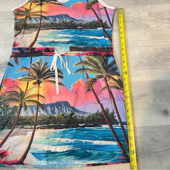 Beach Pullover Summer Dress with Drawstring Tie Up and Adjustable Straps Size M - Picture 4 of 17